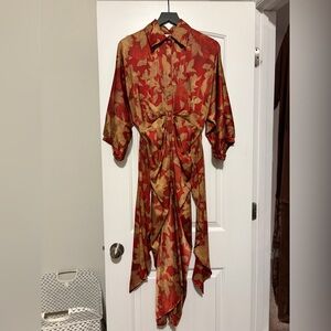 Entro Red and Gold Patterned Dress
